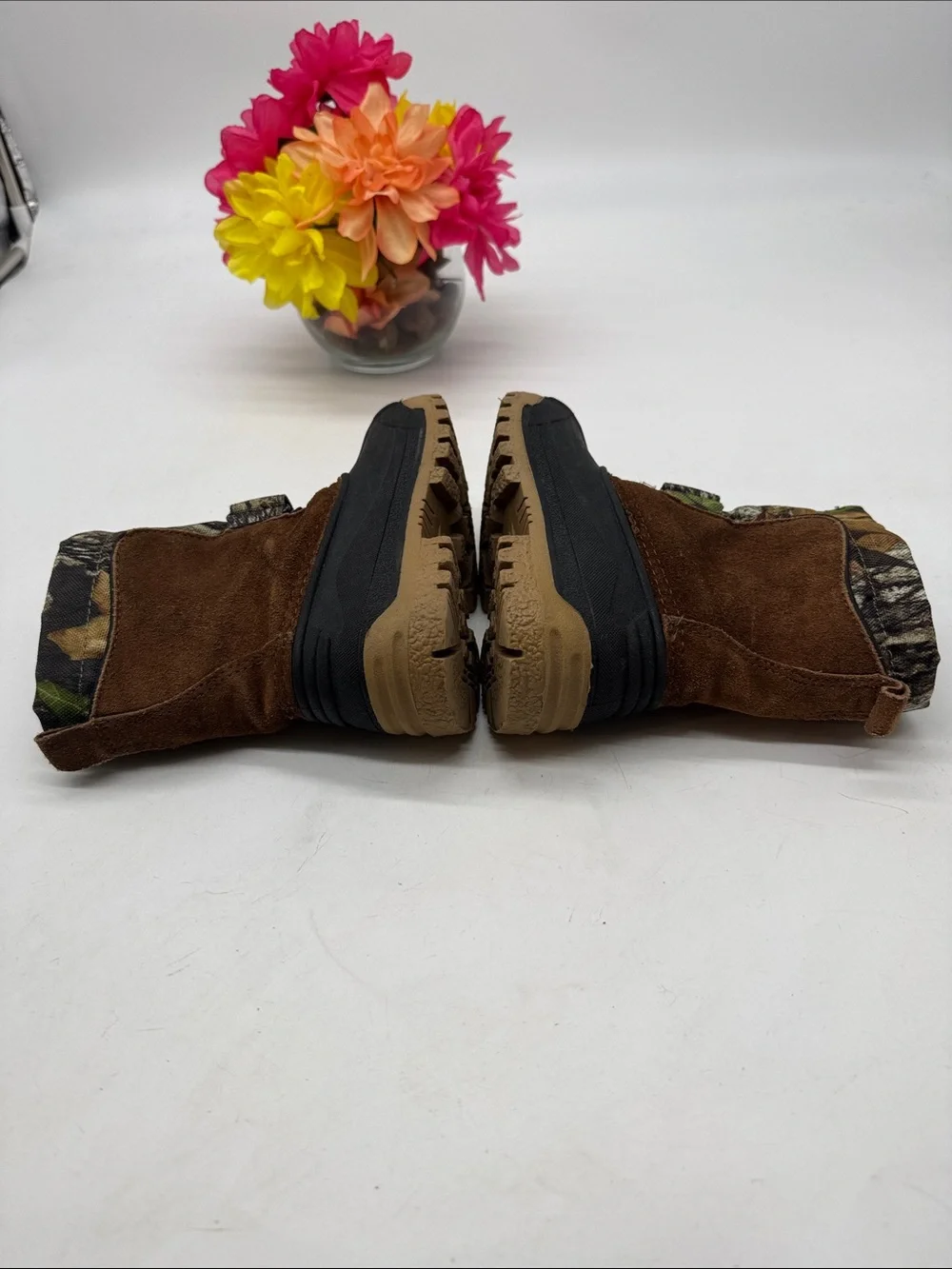 Ozark Trail Kids Brown & Black Camo Insulated Winter Boots Size 7